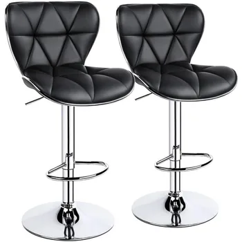 Alden Dizajn Nastaviteľné Midback Faux Kožené barovú Stoličku, Sada 2, Čierna stolička stolička počítadlo stoličky