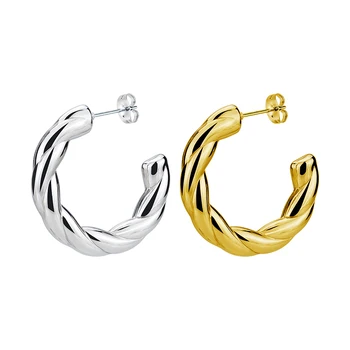 Jednoduchý Dizajn Zlatá Farba Twisted Cirlce Hoop Náušnice Pre Ženy Osobnosti Elegantný Dizajn Mladé Dievčatá Kolo Strana Šperky