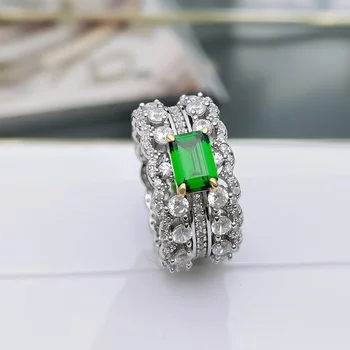 Dvojradu plný diamantový prsteň 925 sterling silver zelený krúžok, dovezené vysokým počtom atómov uhlíka diamant pre ženy