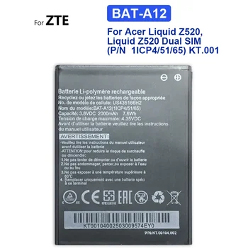 BAT-A12 2000mA Batéria Pre Acer Liquid Z520, Kvapalné Z520 Dual SIM (P/N BAT-A12(1ICP4/51/65) KT.001 Nabíjateľné Batérie