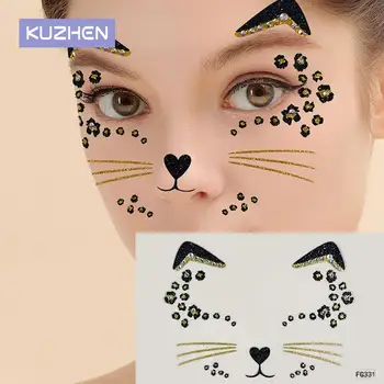 Roztomilé Mačka 3D Akrylové Drahokamu Tvár Nálepky Maškaráda Strany Tvár make-up Dekorácie Dočasné Tetovanie Maľovanie na Tvár Obtlačky