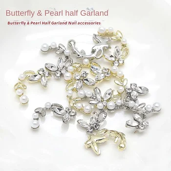 4Pcs/set-Diamond Perly Motýľ Pearl Motýľ na Nechty, Ozdoby DIY Nechtov Charms Manikúru, Ozdoby na Nechty Butterfly Príslušenstvo