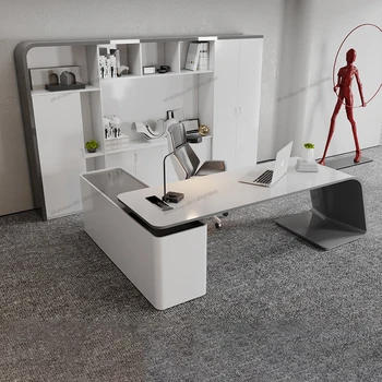 Krásy biela farba písací stôl, grand office, minimalistický moderný písací stôl, šéf stôl