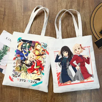 Lycoris Recoil Anime Shopper Tašky Nishikigi Chisato Nákupní Taška Inoue Takina Tote Bag Taška Cez Rameno Plátno Veľké Tašky Kabelky