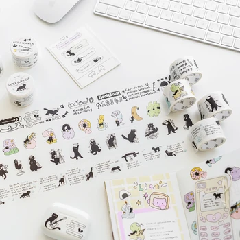 12PCS/VEĽA little black cat série roztomilý krásne dekoratívne papier maskovacie pásky washi