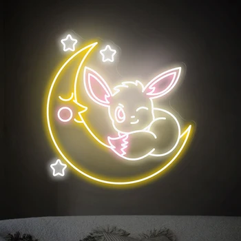 Mesiac Anime, Led, Neónové Svetlo Roztomilý Zvierat Vnútorné Steny Umenie Osvetlenie Interiéru Spálne Domov Nočné Lampy, Ručne Vyrábané Vlastné Prispôsobiť Prihlásiť