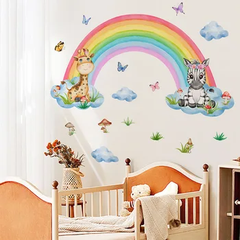 Rainbow Húb Motýľ Žirafa Stenu, Nálepky, Spálne a detskej Izby, Dekorácie-Nálepky PVC Materiálu Vymeniteľné