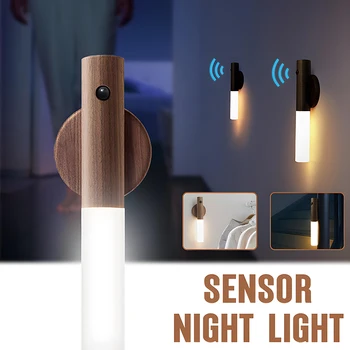 LED Dreva Nočné Svetlo PIR Snímač Pohybu, Magnetické Nástenné Svietidlo USB Nabíjateľné Svetlá Domov Schodisko, Spálňa Lampy, Nočné Osvetlenie