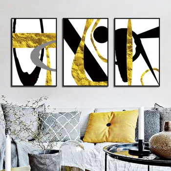 Moderný Minimalistický Abstraktné a Tvorivé Abstraktnú olejomaľbu Tlač Umenie Žltá a Čierna Linka Maliarske Plátno pre Domáce Cuadros Dekor
