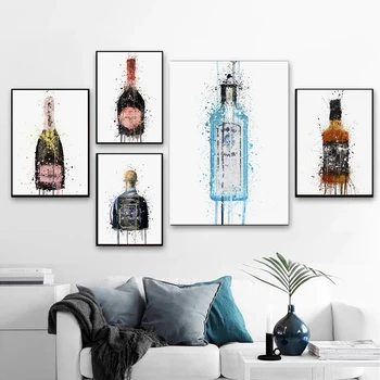 Moderné Módne Fľaše Vína Maliarske Plátno Tlačiť Nordic Plagát a Tlač Múr Umenia pre Obývacia Izba Kuchyňa Decor Domova