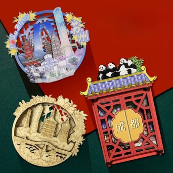 3D Čínsky Magnety na Chladničku Tvorivé Drevené Chladnička Nálepky Cestovných Obľúbené Turistické Atrakcie Suvenírov Zber Chladnička
