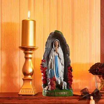 Panny Márie, Socha Pani Lourdes S St Bernadette A Jahňacie Figúrky Živice Panny Márie Displej Dekor Ornament Pre Domáce