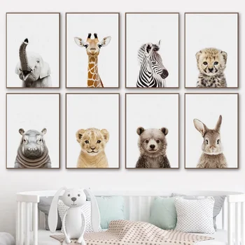 Detská Izba Zvierat Nástenné Plátno na Maľovanie Žirafa, Slon Medveď Wall Art Vytlačí Obrázok Nordic Umenie Plagátu pre Dieťa Detská Izba Decor