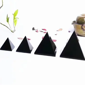 4 Veľkosti, Prírodné Krištáľové Sklo Egyptské Pyramídy Paperweight Kancelársky Stôl Decoratoin Crystal Black Kužeľ Tvar Prázdne
