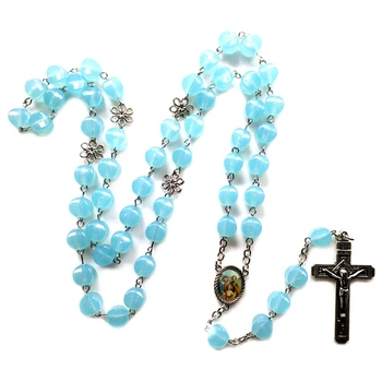 10 mm Ruženec Korálky Svetelný Náhrdelník s Ježišom Kríž na Kríž Prívesok Náhrdelníky Svietiť v Tme Náboženské Šperky pre Mužov, Ženy