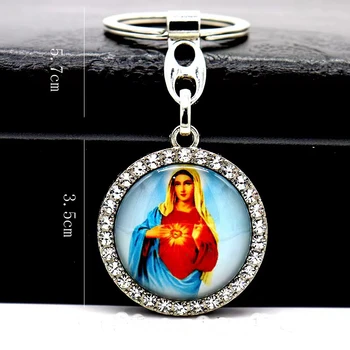 Katolícky Kríž Kúzlo Panny Márie, Ježiša Anjel Keychain Prívesok Okolo S Diamantmi Náboženskej Cirkvi Suvenír Darček