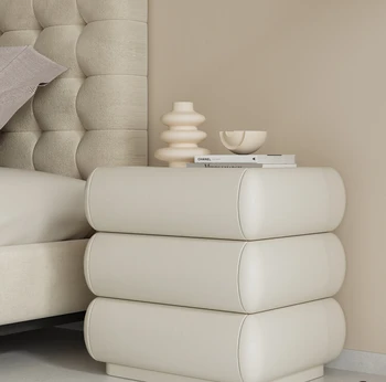 Taliansky minimalistický rotujúce nočný stolík Moderné luxusné spálne iny nočná skrinka krém tri zásuvky