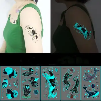 2 ks Osobnosti Modrá Zelená Svetelná Tetovanie Nálepky Roztomilý Kreslený Zvierat Tvár Samolepky Pre Hudbu Deň Darček