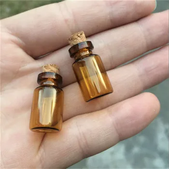 13*24*6 mm 1 ml Mini Amber Sklenené Fľaše S Korku Prázdne Drobné Sklenené Ampulky Pohárov Malé, ktorí Chcú Fľaša 100ks