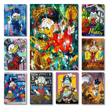 Disney Anime Graffiti Donald Duck, Plátno, Vytlačí Strýko Donald Detská Izba Wall Art Dekoratívne Vytlačí Plagáty Hrať Miestnosti Obrázok