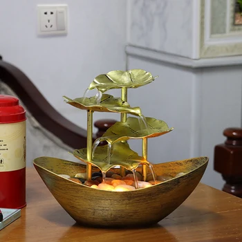 Luxusné Domova Lotus Leaf Tečúcej Vody Stola Fontána S LED Svetiel Jedinečný Štýl Kov bronz