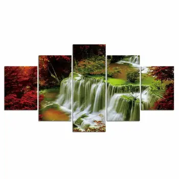 5 ks Vodopád Javorový List Stromy 5 Kusov Obrázky, Obrazy na Stenu Umenie Plagátu HD Tlače 5 Panel Izba Dekor Moderné Abstraktné