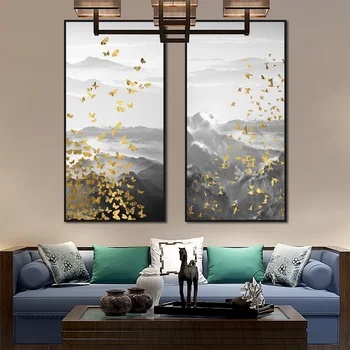Klasické Krásny Plagát Skupiny Golden Motýle Lietajú Cez Hory Art Print Plátno, Maľovanie Na Obrázok Pre Život Dekor