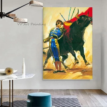 Najnovšie Bull a Človek Ručné Abstraktný Štýl Portrét olejomaľba Na Plátne pre Obývacia Izba Dekorácie Bullfight nástenná maľba Kresba
