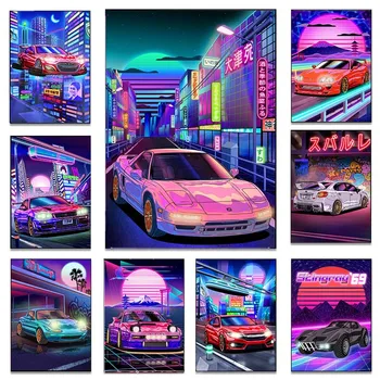 Jdm Tokio Street Racing GTR Synthwave Neon 80S Auto Plagát Dekorácie na Stenu Umenie Domov Maľovanie Izba Dekor Plátno Plagáty Estetické