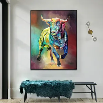 Abstraktné, Farebné Bull Plátne Obrazy Zvierat Umenie Plagátu a Vytlačí Na Stenu Dekoratívne Obrázky na Obývacia Izba Domova