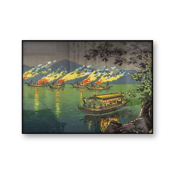 Nagaragawa Kormorán Rybárske Tsuchiya Koitsu Vintage Japonské Umenie Plagátu Woodblock Plátno Tlačiť Maľovanie Na Stenu Umenie Domova