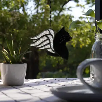 Akryl Mačka Prívesok Odolné Tvorivé Tvar Ľahký Angel Cat Ornament Sklo Okna Závesy Auto Dodávky