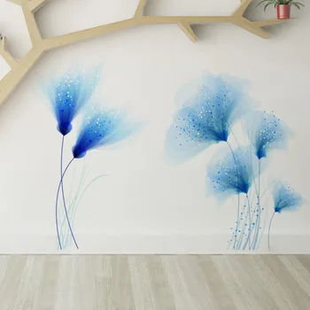 Modrá kvetinový samolepky na stenu pre spálne, obývacia izba, foyer, domov, steny skrášľujúce a dekorácie