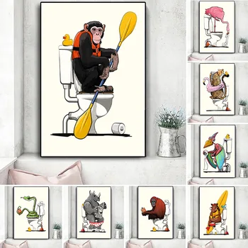 Domov Stenu, Dekor Print Tiger Had Medveď Šimpanz Iguana Black Panther Na Toile Zábavné Retro Plátno Plagát Na Kúpeľňa