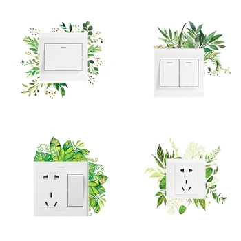 Listová Zelená Rastlina Osobnosti Stenu, Nálepky Light Switch PVC Domáce Dekorácie Odtlačkový