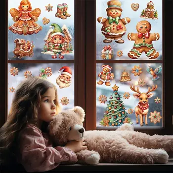 Santa Doložka Vianočné Statické Nálepky Vianočný Strom Akvarel Snowflake Nálepky Festival Ornament Snehuliak Gnome Window Obtlačky