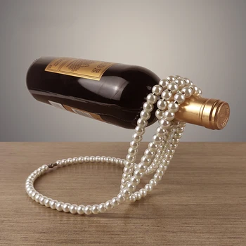 Nové Perlový Náhrdelník Víno Rack Zavesenie Zavesenie Fľaša Vína Držiak Na Stojan Luxusné Magic Kovové Živice Stojan Na Domácej Ploche Dekorácie