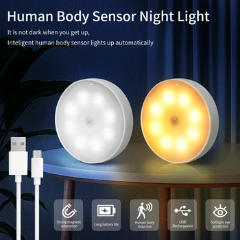 Pohybový Senzor LED Nočné Svetlo USB Nabíjateľné Dieťa Spálňa Nočné Lampy, Kuchynské Skrinky Schody, Chodby, Šatníka
