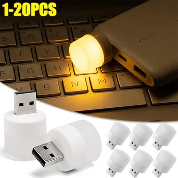 1/20Pcs Mini USB Noc Svetla Teplá Biela Prenosné LED Plug Lampa Ochrana Očí Knihy, Čítanie, Počítač, Mobilné energetické Nabíjanie Svetlá