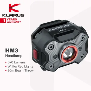 Klarus HM3 Super Ľahký, Multifunkčné Svetlomet, 670 Lumenov Biela-svetelný Signál s Červeným svetlom, USB Nabíjateľné pre Kempovanie