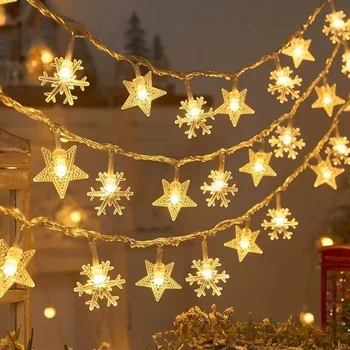 1,5 M/3M /6M Star Snowflake String Svetlá LED Víla Svetlo Vianočné Ozdoby 2023 Vianočný Strom Decor Nový Rok Darčeky