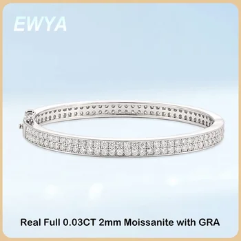 EWYA Real HRA Certifikované D Farba 2 mm 0.03 CT Plný Moissanite Náramok Náramok pre Ženy Strany S925 Striebro Všetky Diamond Náramky