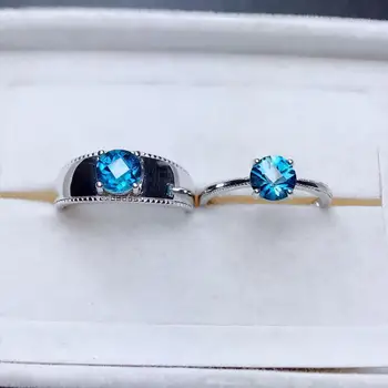 pár krúžok prírodné topaz Krúžok reálne 925 sterling silver ring valentine dobré modrá farba gem výročie darček birthstone