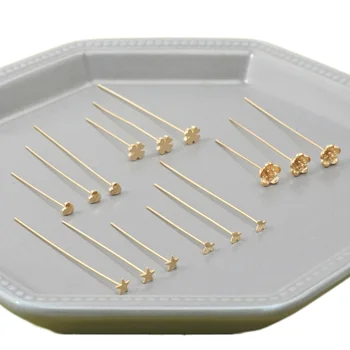 Medený pozlátený 18K Zlata tvare T-ihla loptu ihly šperky DIY handmade šperky, doplnky, materiál 5 ks
